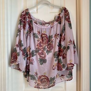 Anthropologie Off-the-Shoulder Floral Blouse Sz L